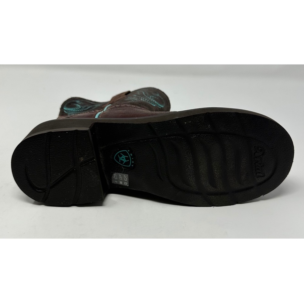 Ariat Brown Leather Western Ankle Boot with Teal Stitching - Picture 8 of 13